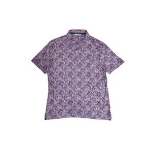 7 DIAMONDS Concrete Jungle Polo Mens L Purple Tropical Palm Leaf Stretch